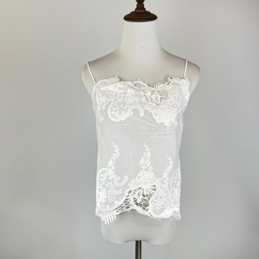 NWOT Farm Rio Off-White Sleeveless Lace Embroidered Floral Tank Top Size XL - Picture 2 of 12
